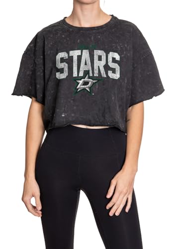 Calhoun NHL Surf & Skate Womens Oversize Drop Shoulder Acid Wash Cropped T-Shirt (Large/X-Large Dallas Stars)