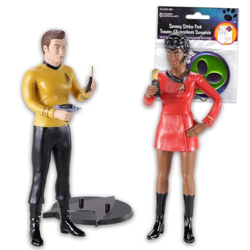Paramount Star Trek Collectible Figures Set - The Original Series Bundle with 2 Action Figures: Kirk and Uhura Plus Stickers | 7" Star Trek Toys