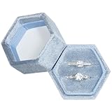 Vicoter Scatola in velluto per anelli, con 2 scomparti, esagonale, scatola regalo vintage, per matrimoni, proposte di fidanzamento (blu pervinca)
