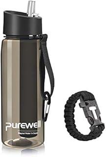 Purewell Filtered Water Bottle BPA Free with 4-Stage Integrated Filter Straw for Camping, Hiking, Backpacking and Travel