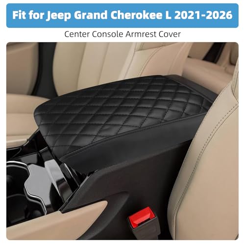 Image of Center Console Armrest Cover for Jeep Grand Cherokee L 2021 2022 2023 2024 2025 2026 Fully Covered Anti-Scratch Protector Interior Accessories