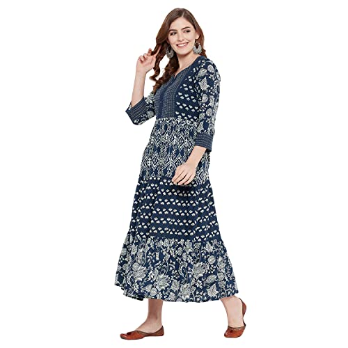 Image of Rangavali Mangalgiri Cotton Stylish Tiered Kurta 1 Piece Dress for Women | Indigo
