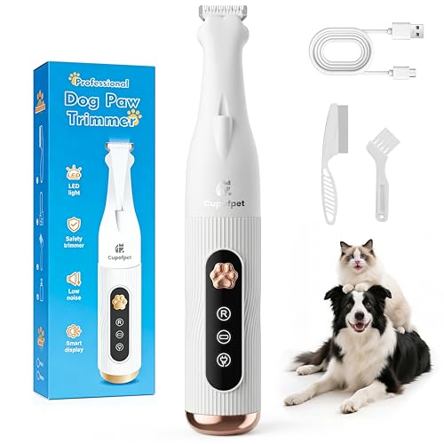 Cupofpet Dog Paw Trimmer for Precision Shaver Cordless Small Pet Paw Grooming Trimmer Low Noise for Trimming Dogs Hair Around Paws Eyes Ears Face Butt(White)