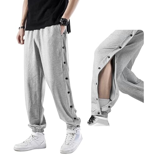 Pantalones de rehabilitación para hombre con apertura lateral, cómodos pantalones de chándal holgados con cintura elástica, pantalones de entrenamiento para fisioterapia y tiempo libre, gris, S-L