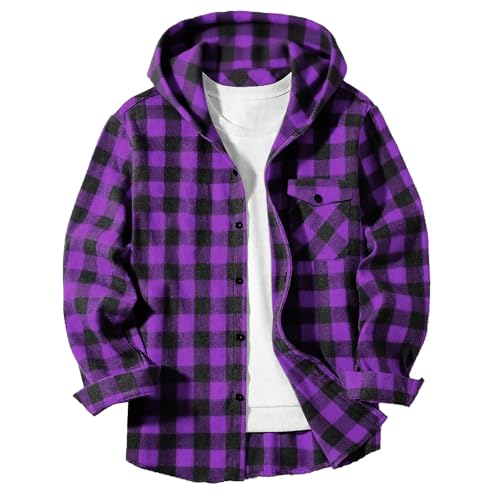 Boy's Flannel Shirts Casual Button Down Plaid Hoodies Long Sleeve Hooded Jacket Kids Fall Fashion Shirt 4-15 Years3