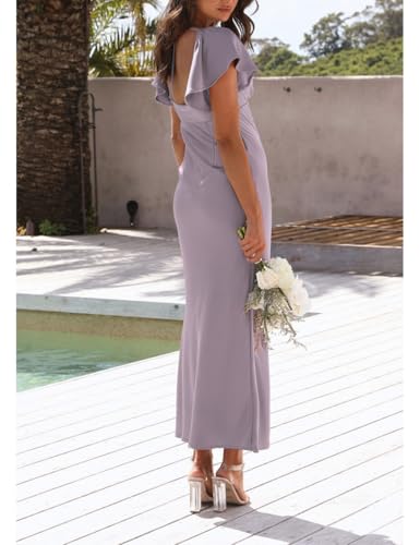 Image of Summer Satin Flutter Sleeve Wedding Guest Dresses for Women Sweetheart Neckline Cutout Tie Back Midi Cocktail Dress