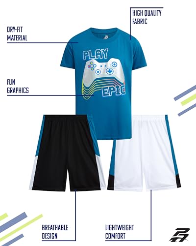 Pro Athlete Active Boys Short Sets - 3 Piece Performance Short Sleeve T-Shirt and Dry Fit Shorts - Boys Athletic Sets (8-16)2