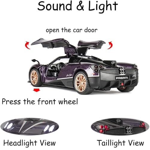 Image of Pagani Huayra 1:32 Model Car Exclusive Alloy Metal Pull Back Die-cast Car Diecast Metal Toy car with Openable Doors & Light Music Best Gifts Toys Kids【Colors as Per Stock】