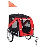 Diámetro de la rueda: 49 cm vidaXL Remolque Bicicleta Perros Impermeable Plegable Capa Lluvia Bandera Reflectores Carrito Transporte Mascota Transportín Universal Bici Rojo Negro
