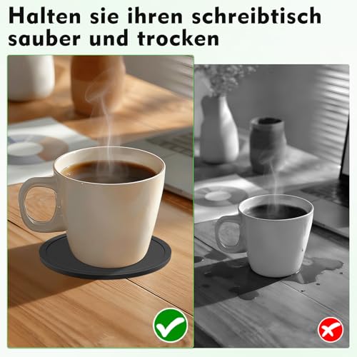 Pesutei 12 Stück Untersetzer Gläser, 10CM Silikon Untersetzer, Schwarz Untersetzer Silikon mit Edelstahlständer, rutschfest und Isoliert Untersetzer für Getränke, Kaffee, Weingläser