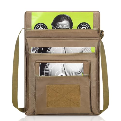 Wowangce Gun Range Target Carry Case for Shooting Range Bag with 3 Zipper Pockets Front Waterproof Accessory Pouch for Shooting Convenient Carrying(Brown)
