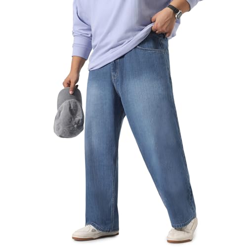 Image of Urbano Plus Men's Loose Baggy Fit Washed Denim Jeans Non-Stretchable
