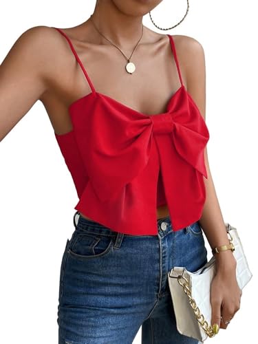 Women's Fashionable Casual Camisole Vest Sexy Square Neck Bow Decoration Sleeveless Camisole Top4