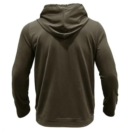 MakingDa Men’s Hoodie Long Sleeve Casual Worker Button Chest Pockets Pullover Muscle Regualr Fit Drawstring Hooded Shirt Solid Work Sport Hoody Army Green M - Image 4