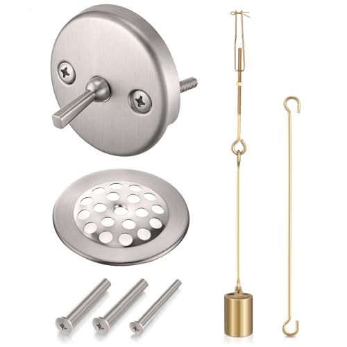 Enhon Universal Bath Tub Drain Linkage Assembly with Trip Lever and Strainer Done Cove Bathtub Drain Kit Fit for Trip Lever Bath Tub Waste and Overflow Draining (Brushed Nickel)
