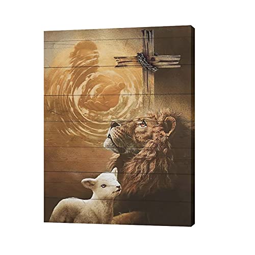 Jesus Lion And Lamb Canvas Wall Art Decor Gifts For Christian Lion Of Judah Religious Canvas Painting For Wall Easter Prints God Artwork Poster Framed Home Wall Decor For Church Living Room Bedroom #TOP1