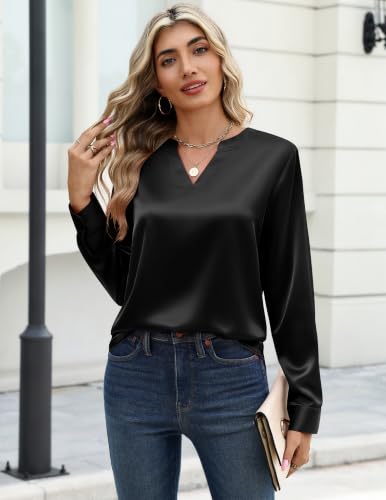 Zeagoo Women Satin Blouse Silk Long Sleeve Top Casual Dressy Work Shirts - image 4