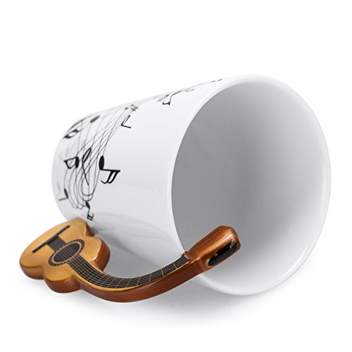 LanHong - 13.5 oz Musical Notes Design Guitar Mug Drink Tea Milk Coffee Mug Music Ceramic Cup Gift for Friend (Wood)