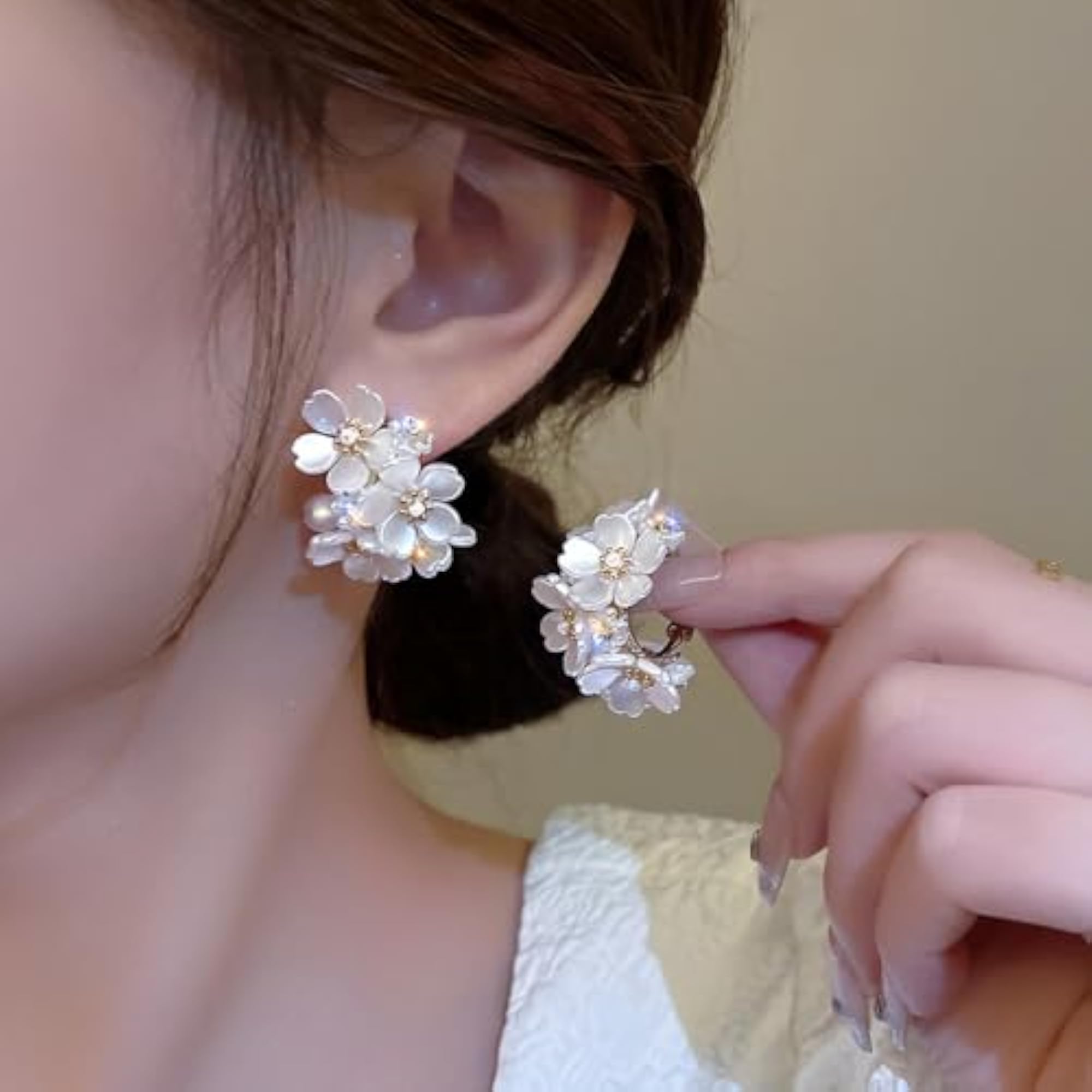 Elegant White Flower Hoop Earrings for Women