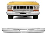KUAFU Front Bumper Compatible with 1978 1979 Ford Bronco F100 F150 Replacement For FO1002148 W/O Impact Strip Holes Steel Chrome Silvery Bumper Face Bar 3PCS
