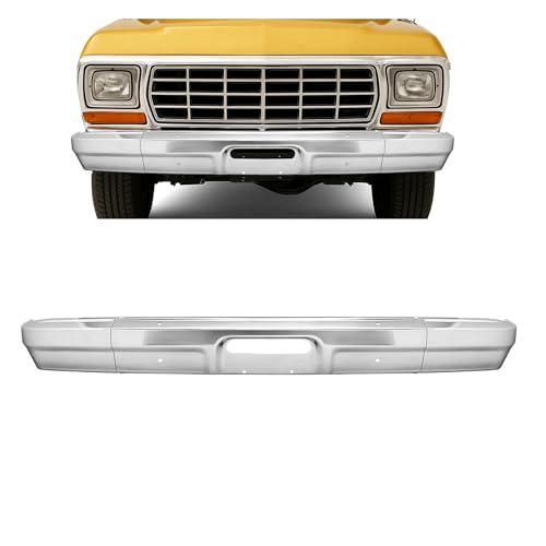 KUAFU Front Bumper Compatible with 1978 1979 Ford Bronco F100 F150 Replacement For FO1002148 W/O Impact Strip Holes Steel Chrome Silvery Bumper Face Bar 3PCS