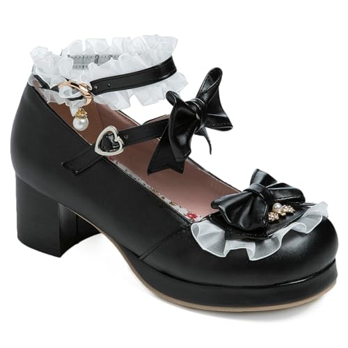 Women Cute Lolita Shoes Platform Mary Janes Kawaii Strappy Ankle Strap Sweet Pumps Lace Cross Tied Dress Pumps2