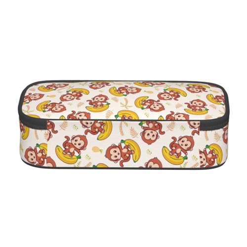 Image of Cute Monkey Banana Large Pencil Case, Pencil Pouch With Zipper Compartments Stationery Pencil Bag For Kids Teens Students School Supplies