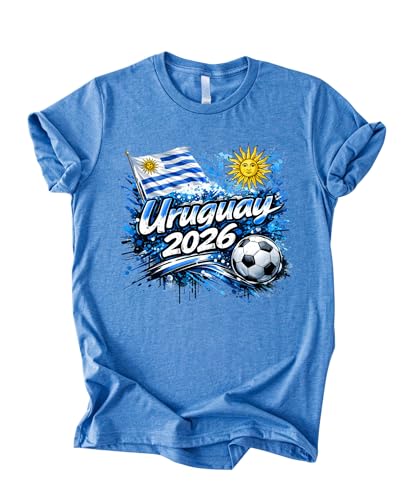 Daytee Uruguay 2026 Soccer Fan T-Shirt Football Graphic Tee for Adults Sky Blue Sports Shirt Sizes S-3XL (US Alpha Large Regular Regular Heather Colombia Blue)