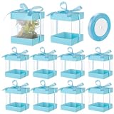 BENECREAT 10 Scatola Regalo In Plastica Trasparente con Coperchio di Carta, Scatole Regalo Rettangolari Da 9x9x11cm con Nastro per Compleanni, Matrimoni e Natale, Cielo Azzurro