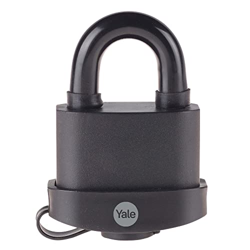 Image of YALE Y220B /61 /123 /1 - Black Weatherproof Padlock with Protective Cover (61mm) - Outdoor Hardened Steel Shackle Lock for Shed, Gate, Chain - 3 Keys - HIGH Security