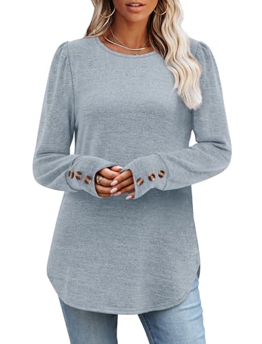 WIHOLL Long Sleeve Shirts for Women Buttons Cuff Tunic Tops Casual Fall Lightweight Sweaters Fashion 2025