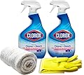 ?lean-Up Cleaner with Bleach, Fresh Scent, 32 Fl Oz, Pack of 2 Bundle with Latex Gloves and Cleaning Cloths