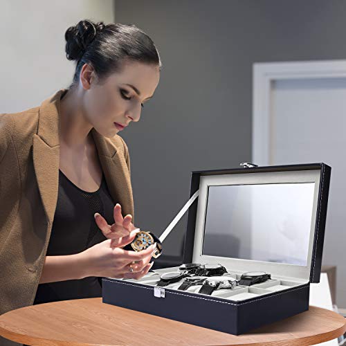 Ohuhu Watch Box, Watch Box Organizer For Men Watch Case Watch Holder - 12 Slot Watch Display Pu Leather Real Glass Lid Watch Storage Jewelry Organization For Men And Women Perfect Birthday Gifts #TOP1
