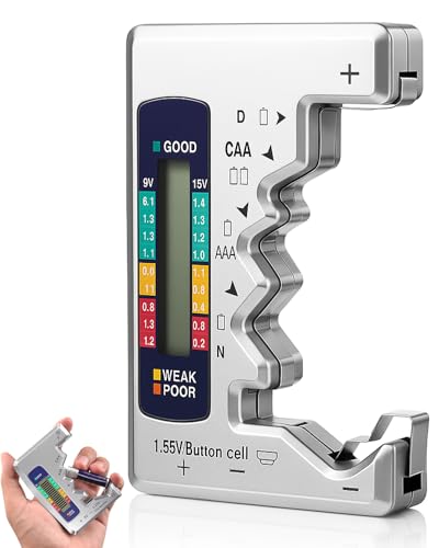 LCD Display Digital Battery Tester - Universal Voltage Meter for 9V/AA/AAA/C/D/1.5V Button Cells & Car Batteries, Portable Home/Vehicle Use (Silver)