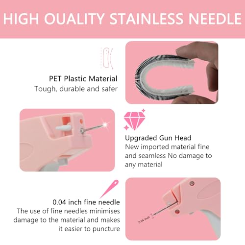 Stitch Gun for Clothes - Mini Stitch Gun Refills -Tagging Gun for Clothing - Sewing Kit Includes 6 Needles 1000 Black Fasteners and 1000 White Fasteners (Pink)