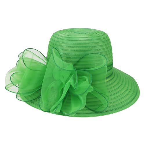 Image of DRESHOW Lady Derby Dress Church Bowler Cloche Hat Bowknot Organza Bridal Cap for Wedding