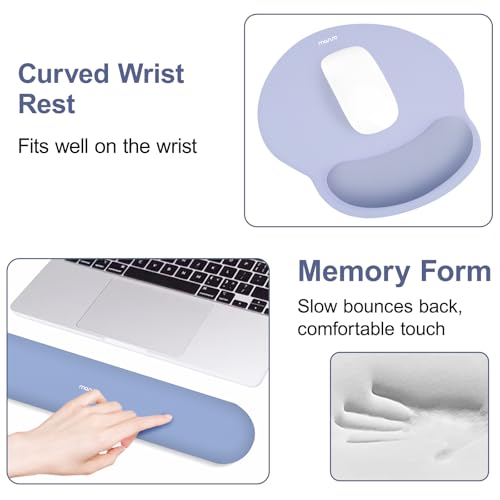 Image of MOSISO Wrist Rest Support for Mouse Pad&Keyboard Set, Circle Curved Ergonomic Mousepad&Coaster Non-Slip Base Home /Office Pain Relief&Easy Typing Pad with Soft Cloth&Silicone Lining, Stone Blue