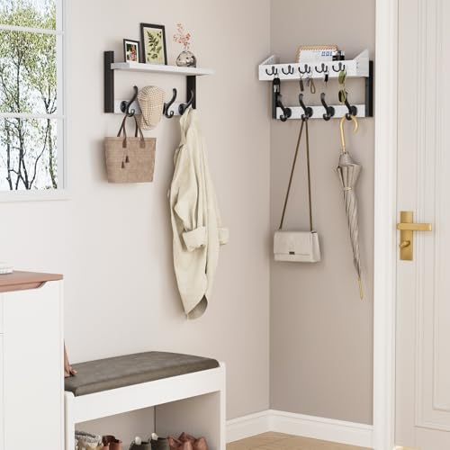 Image of Evermagin 35 inch Coat Rack Wall Mount with Shelf, 4 in 1 Coat and Key Hanger with 13 Metal Hooks, Entryway Wall Mounted Shelf with Mail Holder for Living Room, Bedroom, White