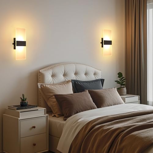 Image of Lightess Indoor Wall Sconce with Switch, Black, LED, Warm White, 1 Pack | Hardwired, Dimmable, Acrylic, For Bedroom Living Room Hallway