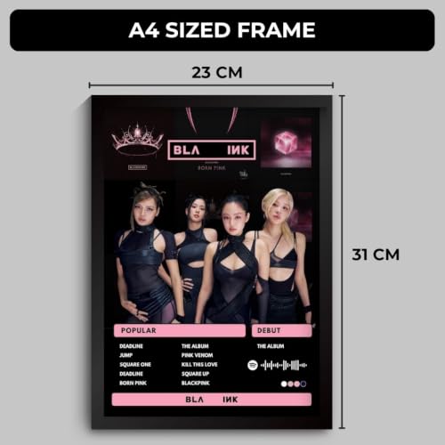 Image of BlackPink Poster | Black Pink Framed A4 Poster | Blackpink Deadline, Jump, Square one, The Album | 31 x 23 cm | Black Pink Sleek Aesthetic Frame for Wall, Room Decor, Gifting, Study Table (F 203)