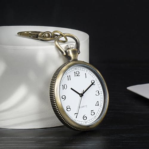 Image of Minimalist Ultra Thin Open Face Quartz Pocket Watch with Key Buckle Unisex Portable Unisex Pocket Watch