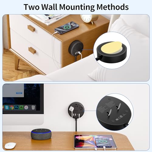 Filtro de línea NTONPOWER con 3 tomas, 4 puertos USB, cable de extensión de 3.05 m, 1875W 15A, enchufe giratorio 180°, adaptable de 2 a 3 tomas, montable en pared, negro miniatura 4