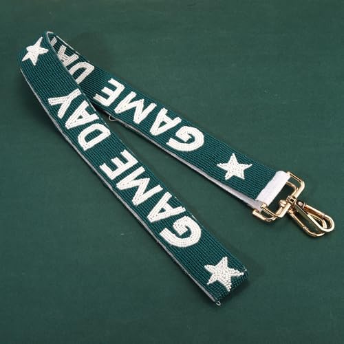 Image of Game Day Beaded Purse Strap Replacement Orange White Football Purse Strap Crossbody Bag Straps Game Day Outfits Football Accessories (Green White)