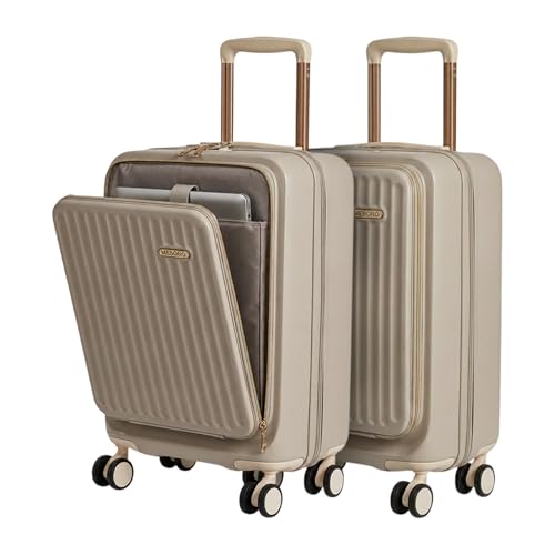 MEBORO Cabin Trolley Bag Small | Pack of 2 | 55 Cm Polycarbonate Hard Shell | Ivory | Front Opening Trolly Bags | TSA Lock | 360° Spinner Wheels | 40L Each