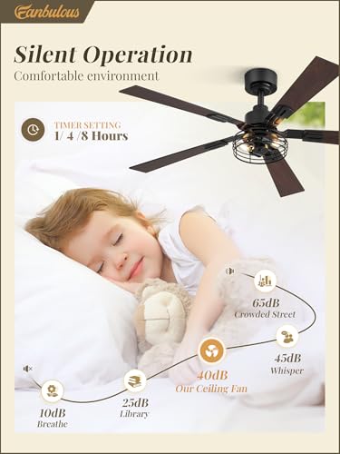 Image of Fanbulous 48 Inch Farmhouse Rustic Ceiling Fan with Light & Remote, 2-Pack