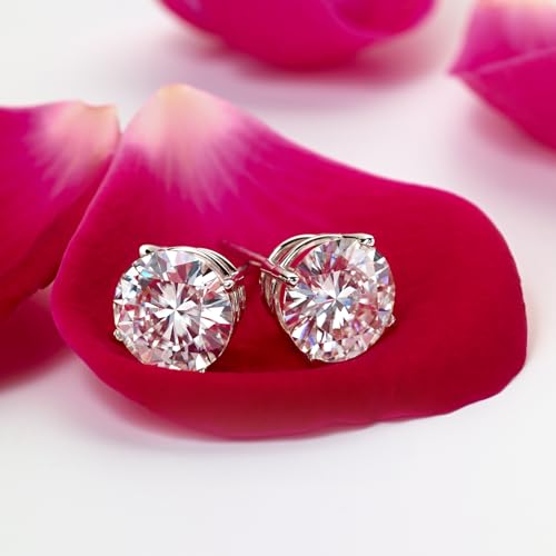 Gem Stone King Solid 14K White Gold Moissanite Stud Earrings For Women Men | 1.60 Cttw | Round 6MM3