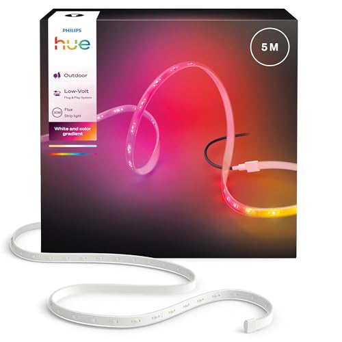 Philips Hue Flux Outdoor Striscia LED 5m, multicolore, 3.000 lm, luce per esterni flessibile, miscela colori Chromasync™, adatta a ogni condizione climatica, contr. voce e app