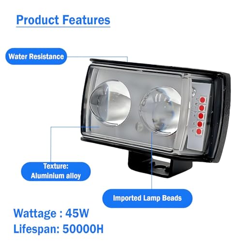 Image of 45W LED Spot Beam Fog Light with Metal Body ? Dual Lens Projector Lamp for Motorcycles, Scooty, Bikes, and Cars (12-24V, Pack of 2 with Switch, Multicolour)