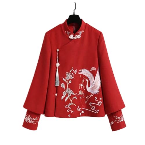 SMDSAZ Chinese Style Embroidered Thin Blouse, Women's Coat, Woolen Cloth,Hanfu Skirt (Color : Auburn, Size : L 50kg-60kg)