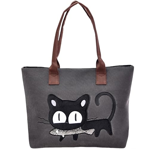 MINGZE Einkaufstasche für Damen, Handtasche, Cartoon-Katzenmotiv, Strandtasche, lässig, Schulranzen, Arbeit oder Schulleben